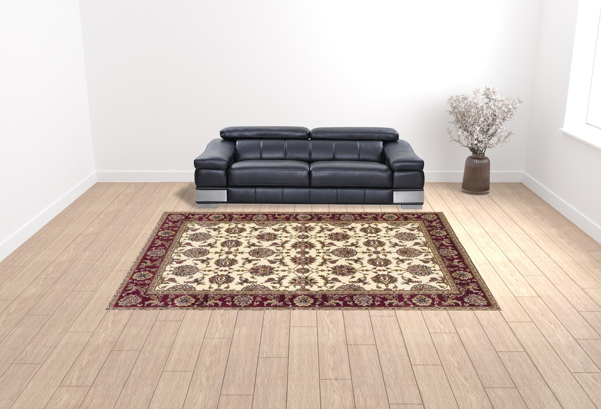 Exquisite Ivory and Red Geometric Octagon Floral Vines Area Rug - High - Quality and Stunning Artistry for Modern Residential Spaces