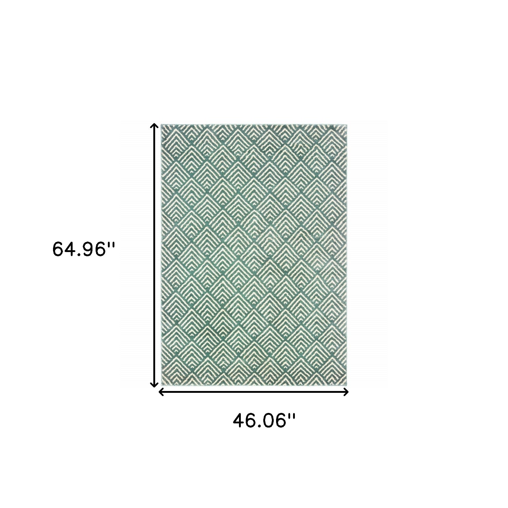 Stain-Resistant Foam Geometric Blue & Ivory Runner Rug for Homes with Kids and Pets