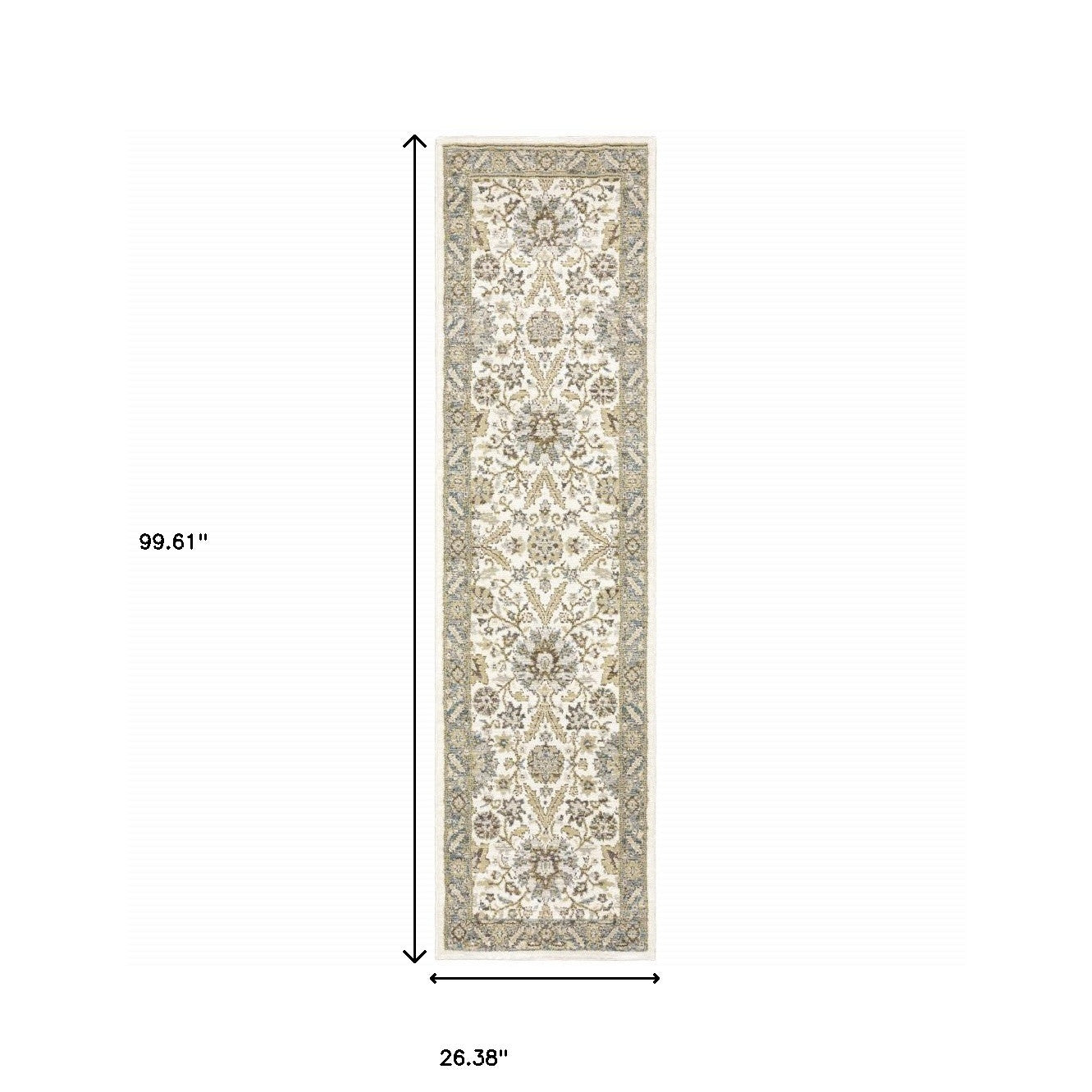 Stain-Resistant Gray and Ivory Oriental Power Loom Area Rug for Sophisticated Spaces