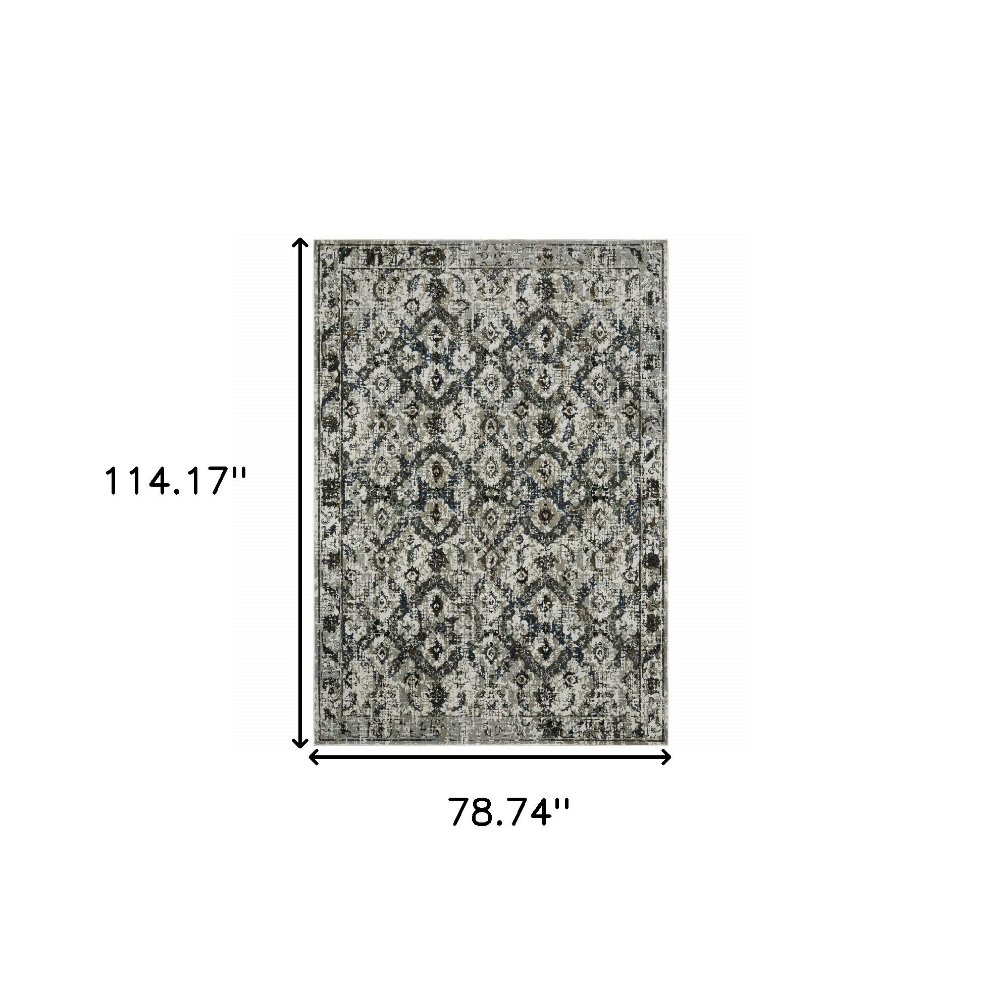 Ivory, Charcoal, and Gold Stain-Resistant Oriental Style Runner Rug - Ideal for Family Homes with Kids