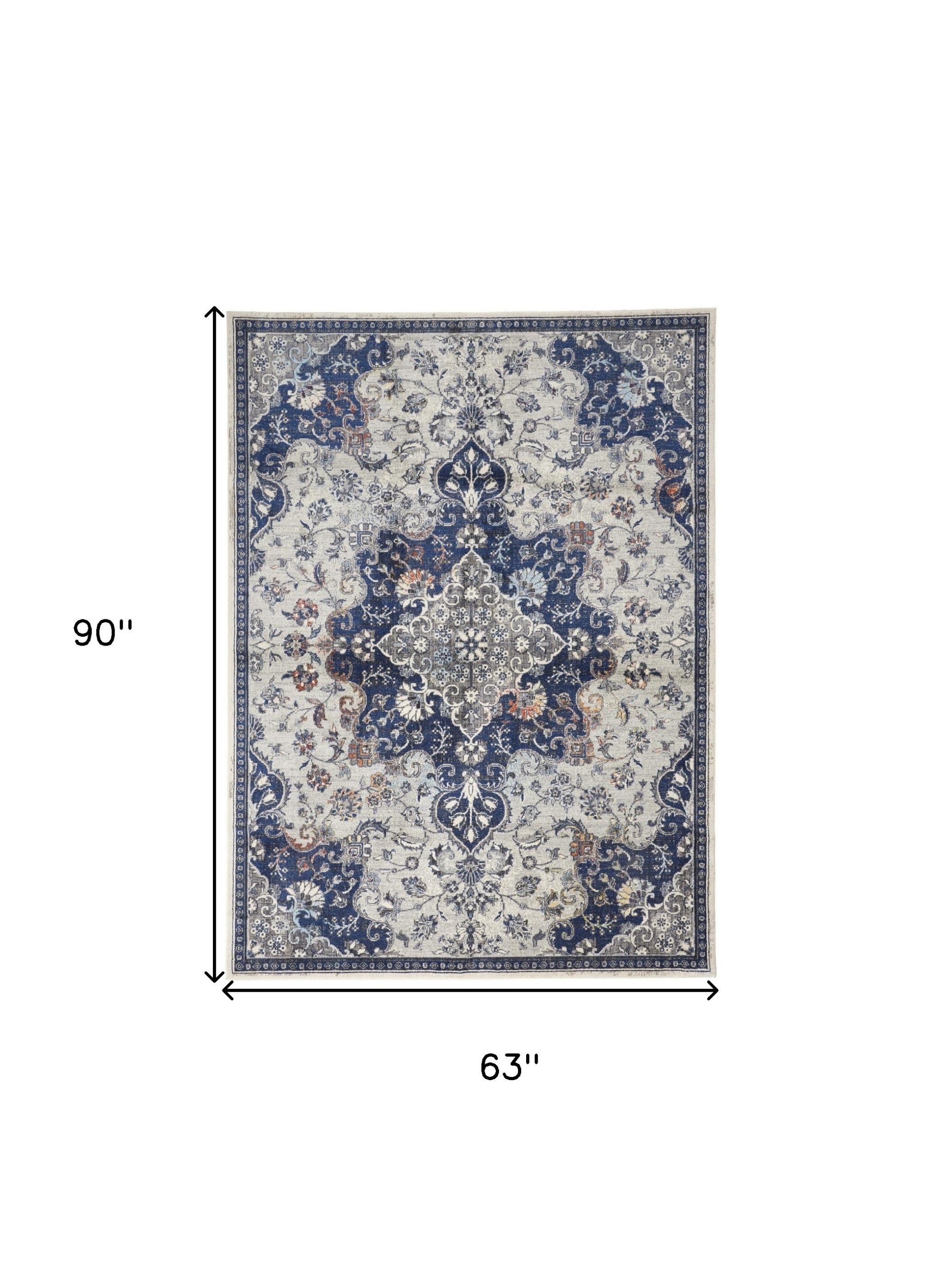 Stain-Resistant Power Loomed Gray, Ivory & Blue Floral Area Rug for Cozy Homes