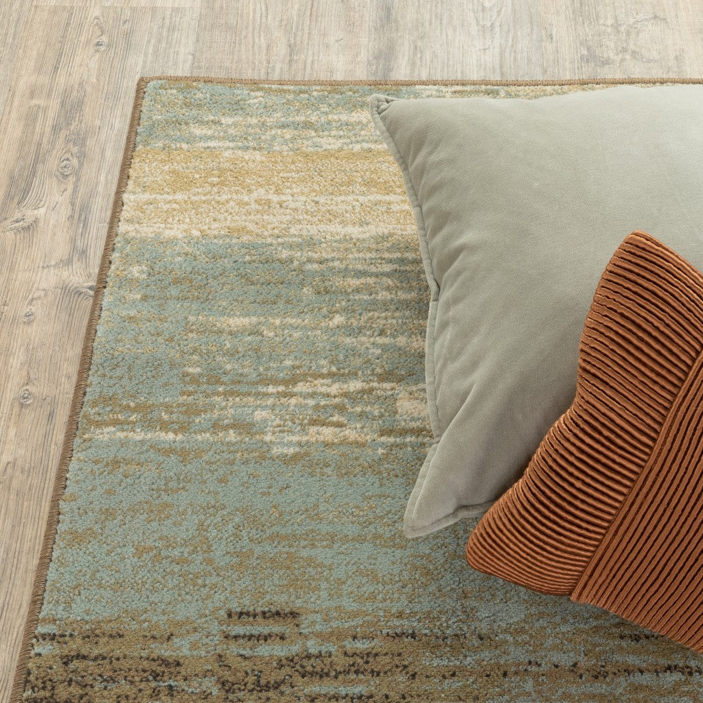 Durable Abstract Blue and Brown Distressed Area Rug for Cozy Living Spaces