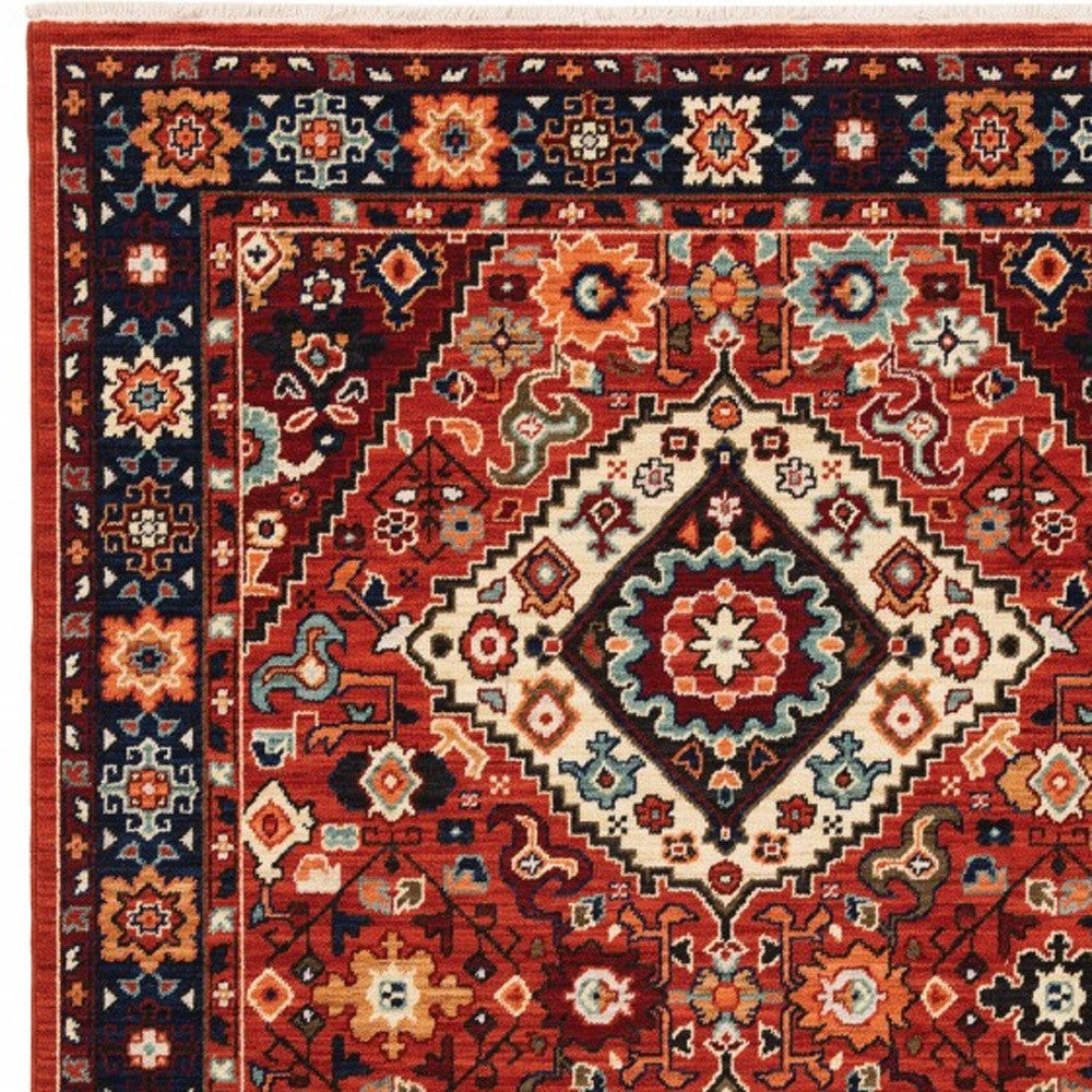 Durable, Stain-Resistant Vintage Oriental Scatter Rug in Vibrant Red and Blue
