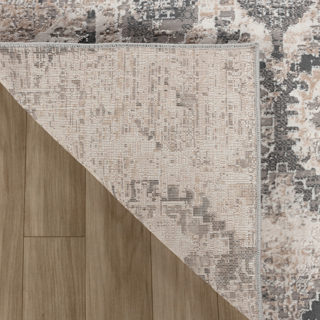 Stylish 7' x 10' Beige and Gray Abstract Distressed Stain - Resistant Area Rug