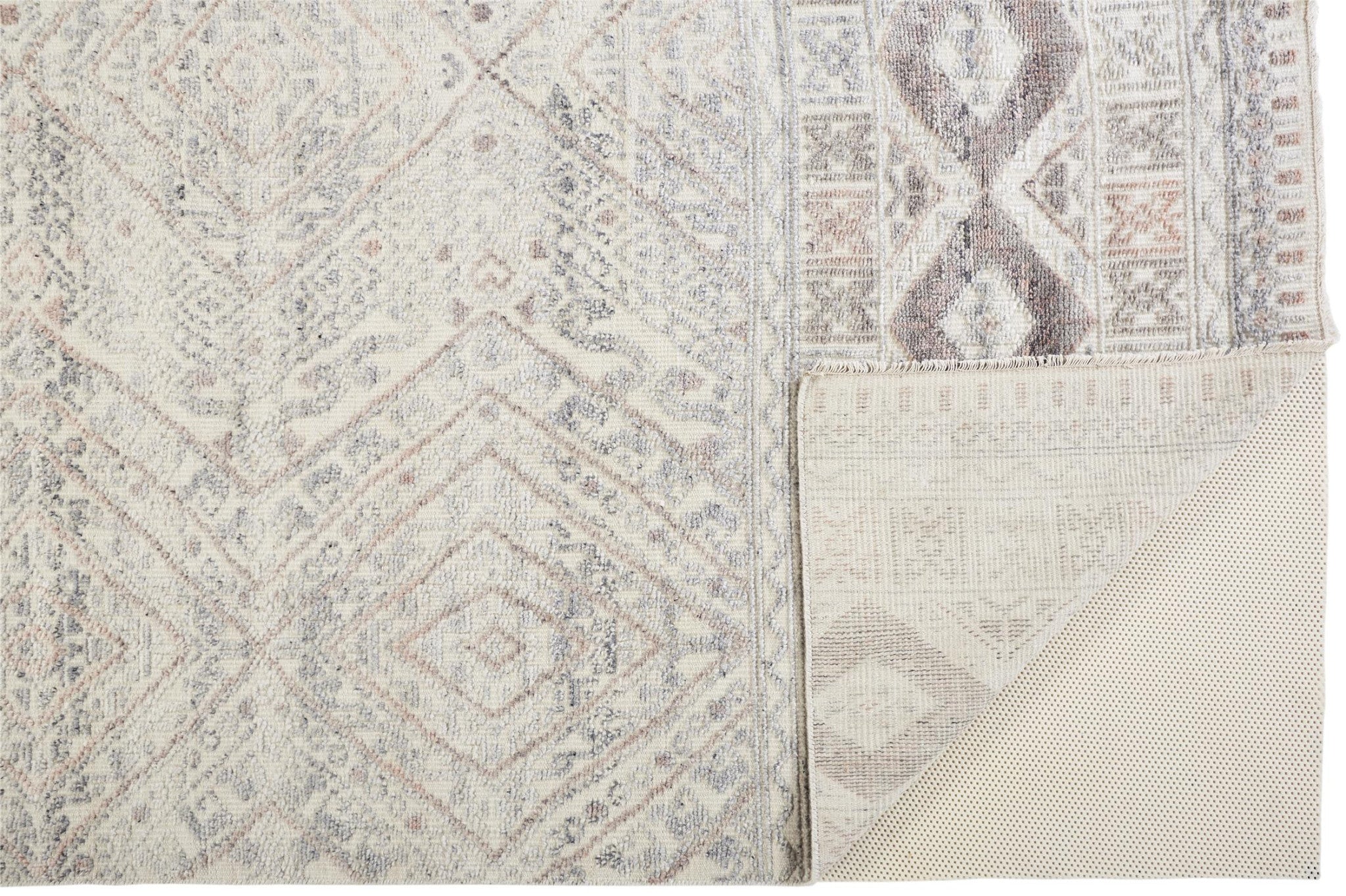 Exquisite Gray and Ivory Geometric Hand-Knotted Area Rug - A One-of-a-Kind Artisan Masterpiece for Your Living Space!