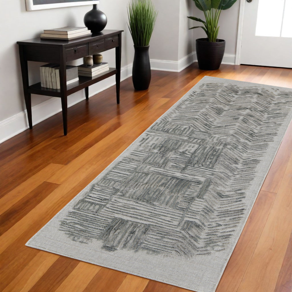 Exquisite Hand - Woven Blue and Ivory Abstract Area Runner Rug with a Distinctive Distressed Design for Comfortable and Cozy Living Spaces