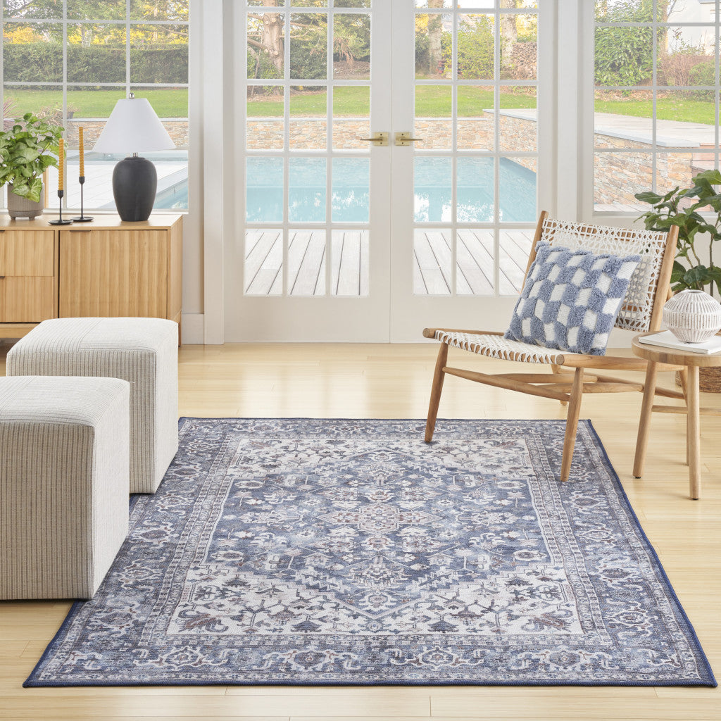 6' x 9' Gray Floral Washable Distressed Power Loom Area Rug for Stylish Home Decor