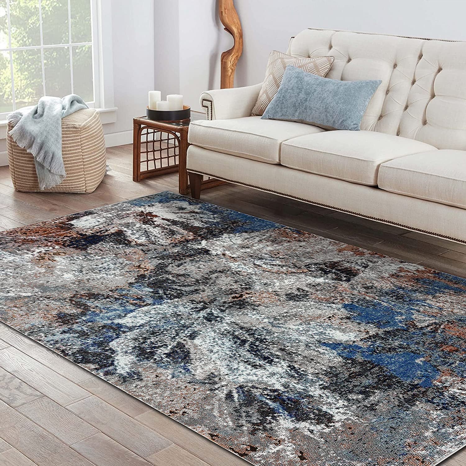 Exquisite Gray Abstract Foliage Indoor Area Rug - A Stunning and Durable Decorative Piece with Effortless Care Features