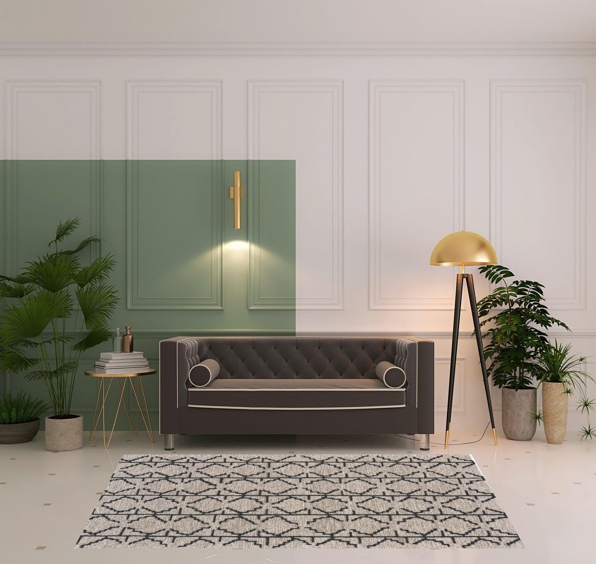 Stain-Resistant Handmade Wool Blend Geometric Area Rug for Homes with Kids and Pets
