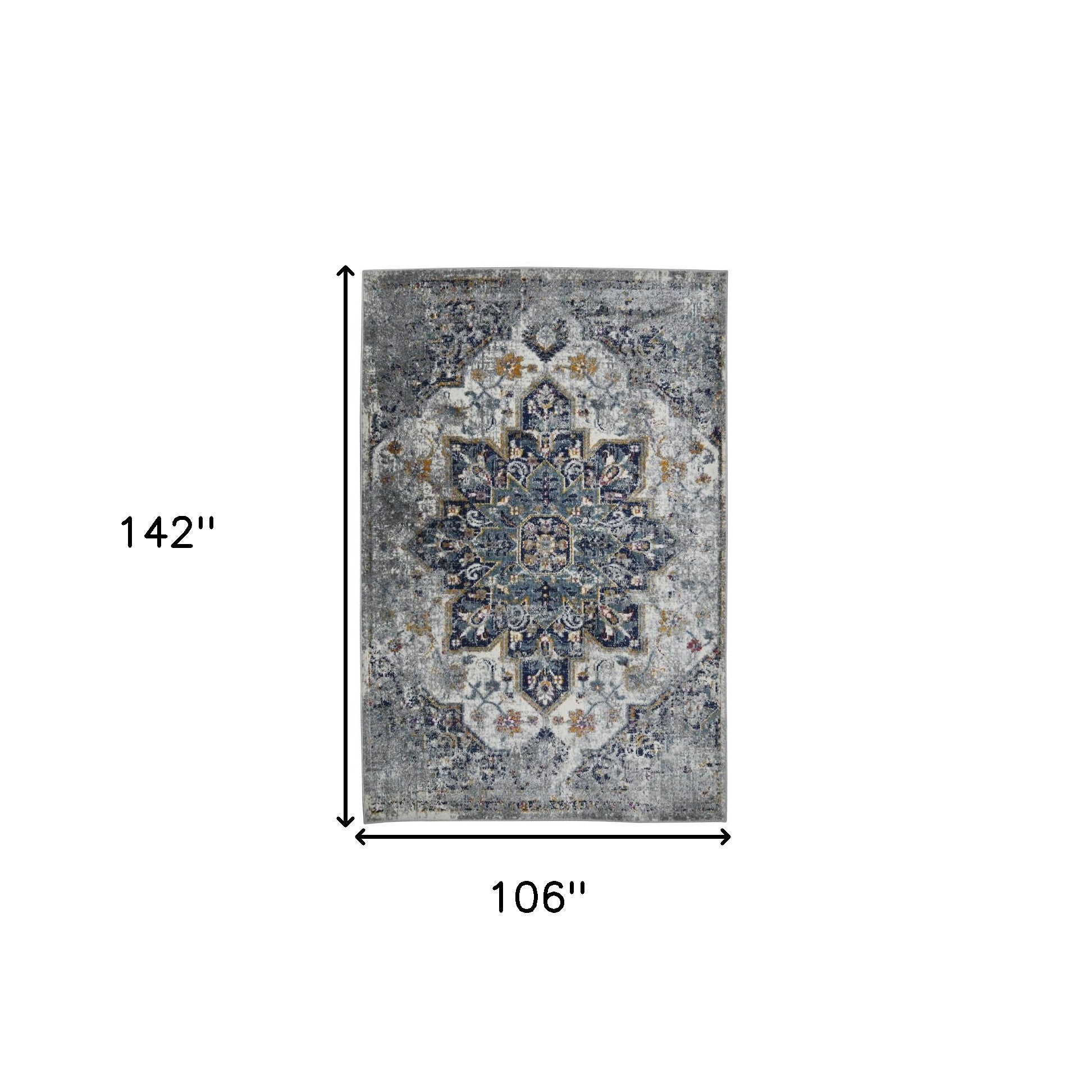 Stylish and Stain - Resistant Medallion Area Rug in Elegant Ivory, Navy & Vibrant Orange for High - Traffic Living Spaces
