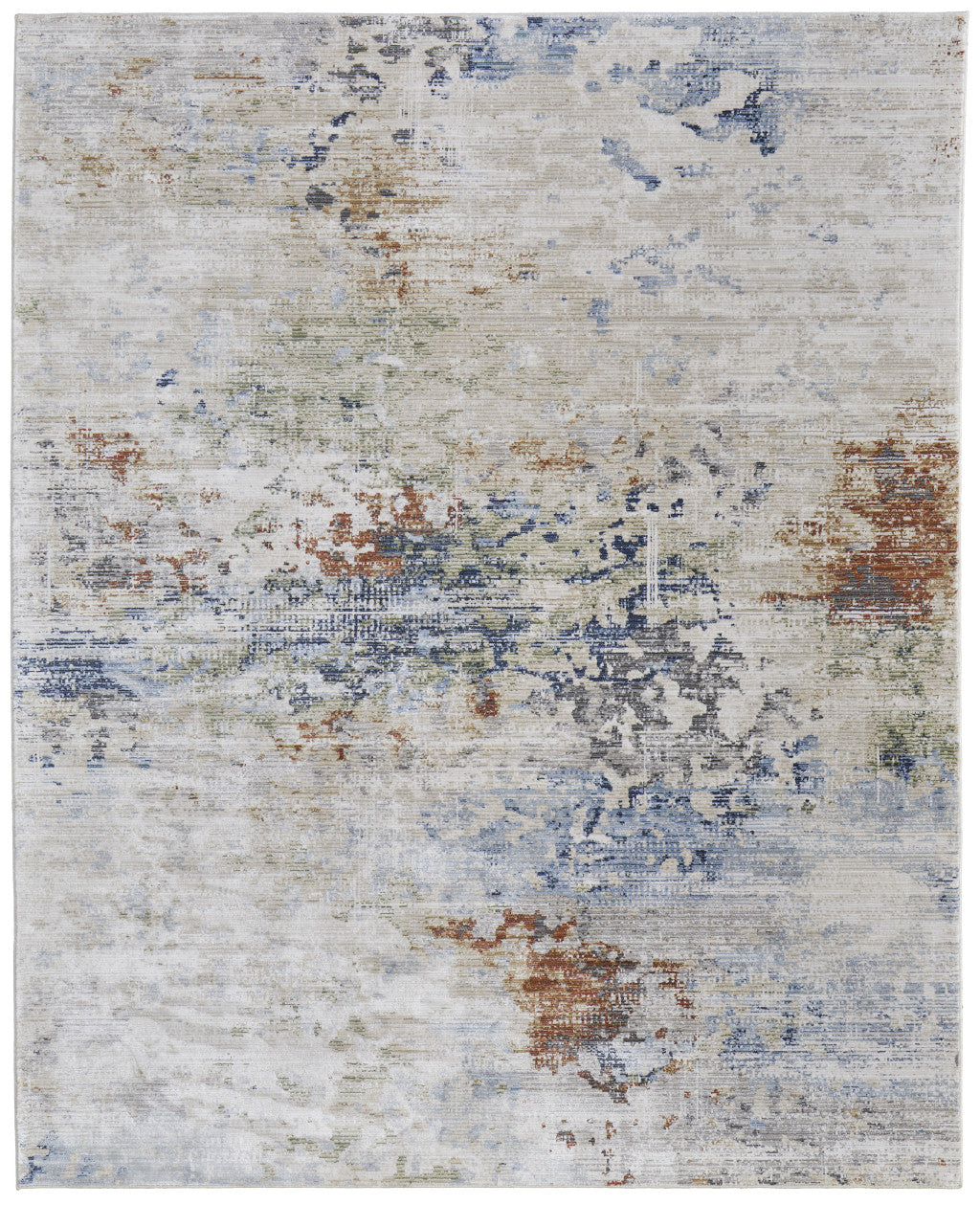 Stylish Stain-Resistant Modern Abstract Area Rug in Red, Blue, and Ivory for Family Rooms