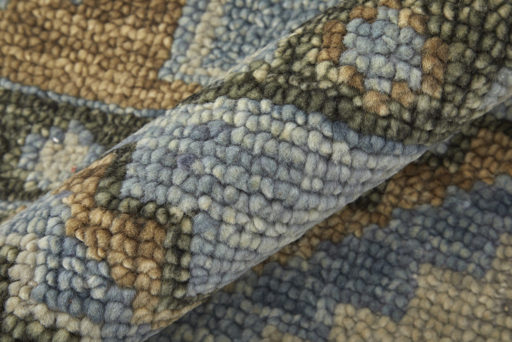Exquisite Hand-Knotted Wool Area Rug in Elegant Ivory Tan & Blue with Tassels