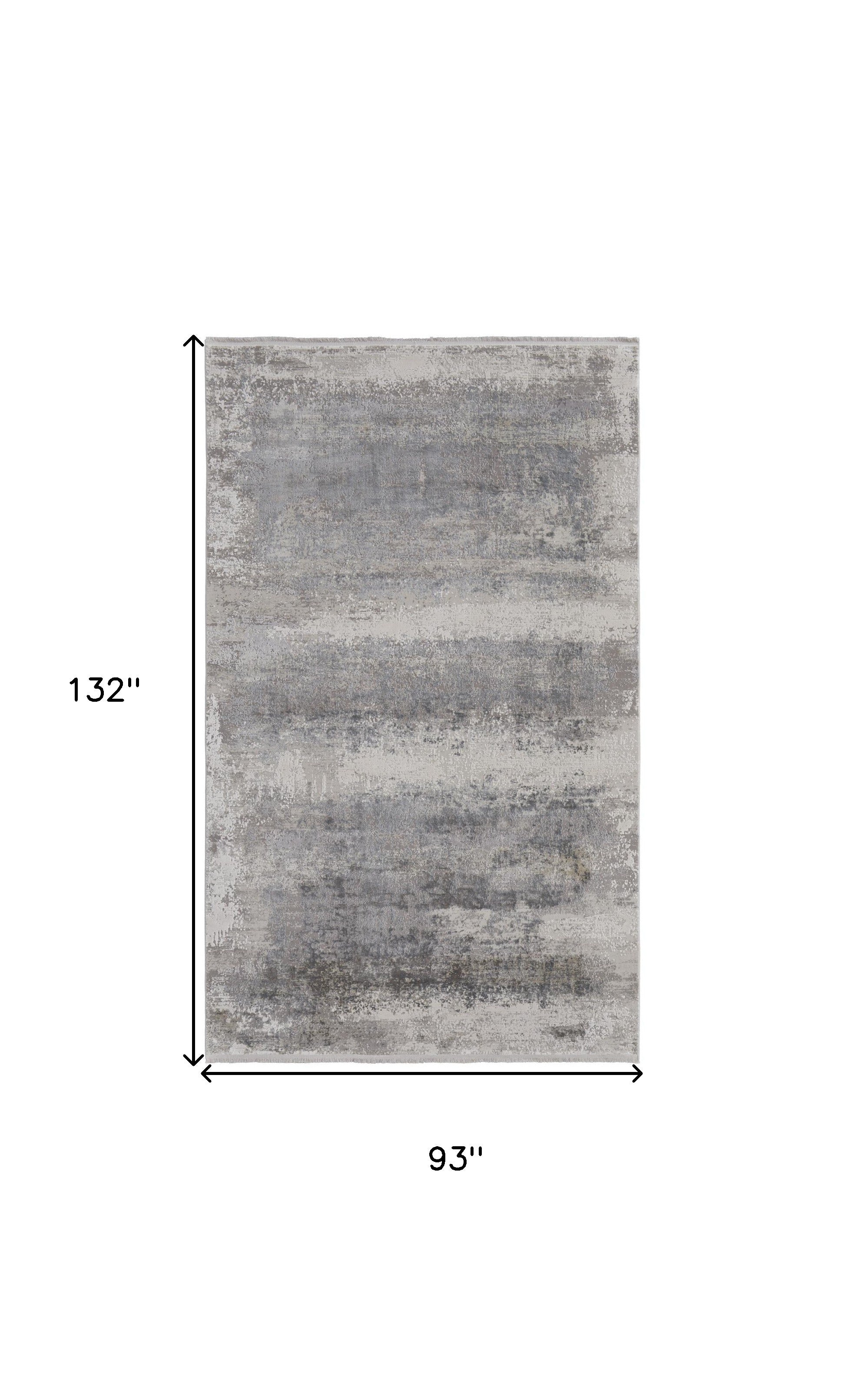 Stylish Power Loom Gray Abstract Area Rug with Fringe for Elegant Home Interior Decor