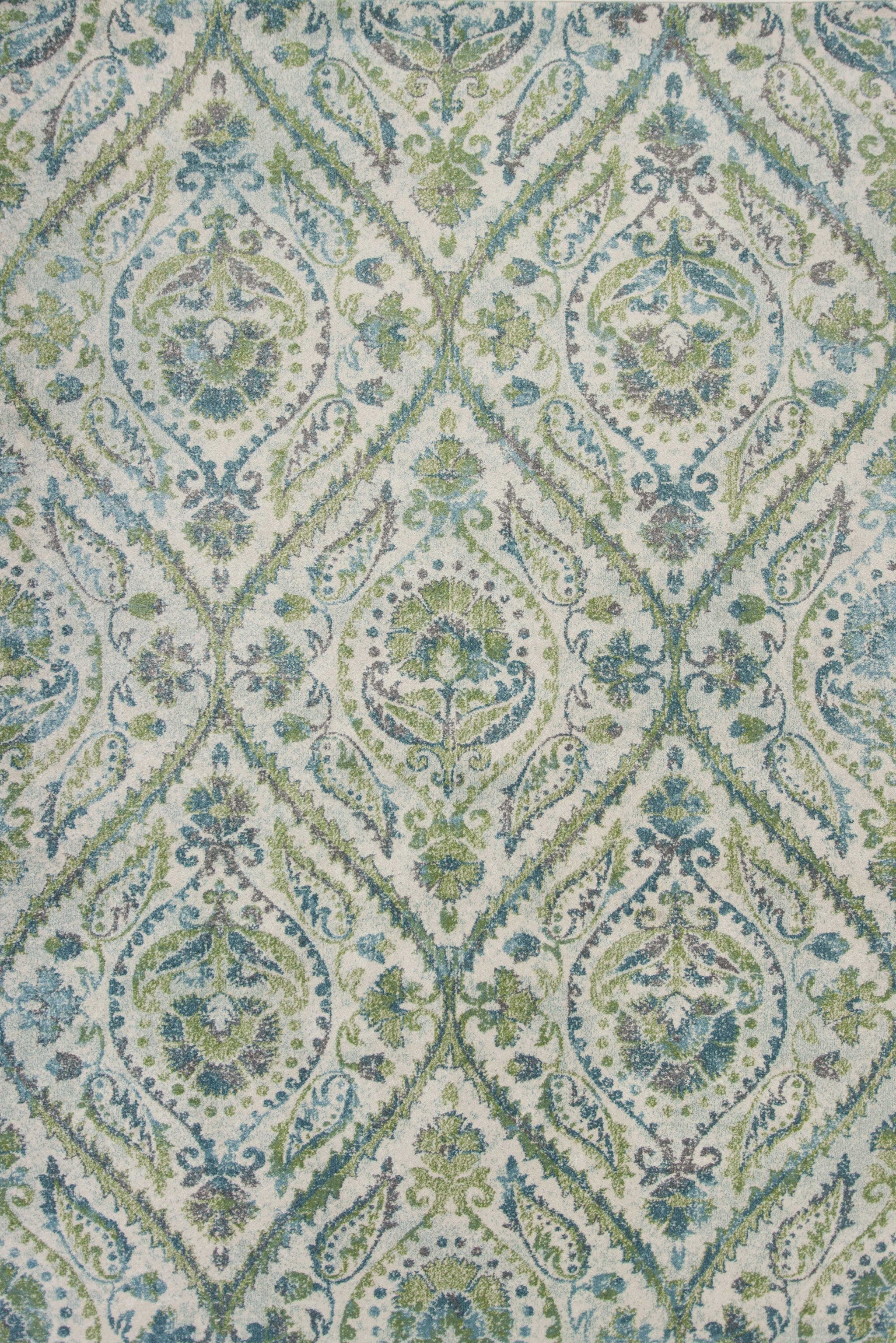 Ivory and Teal Luxury Parisian Area Rug for a Modern and Sophisticated Home