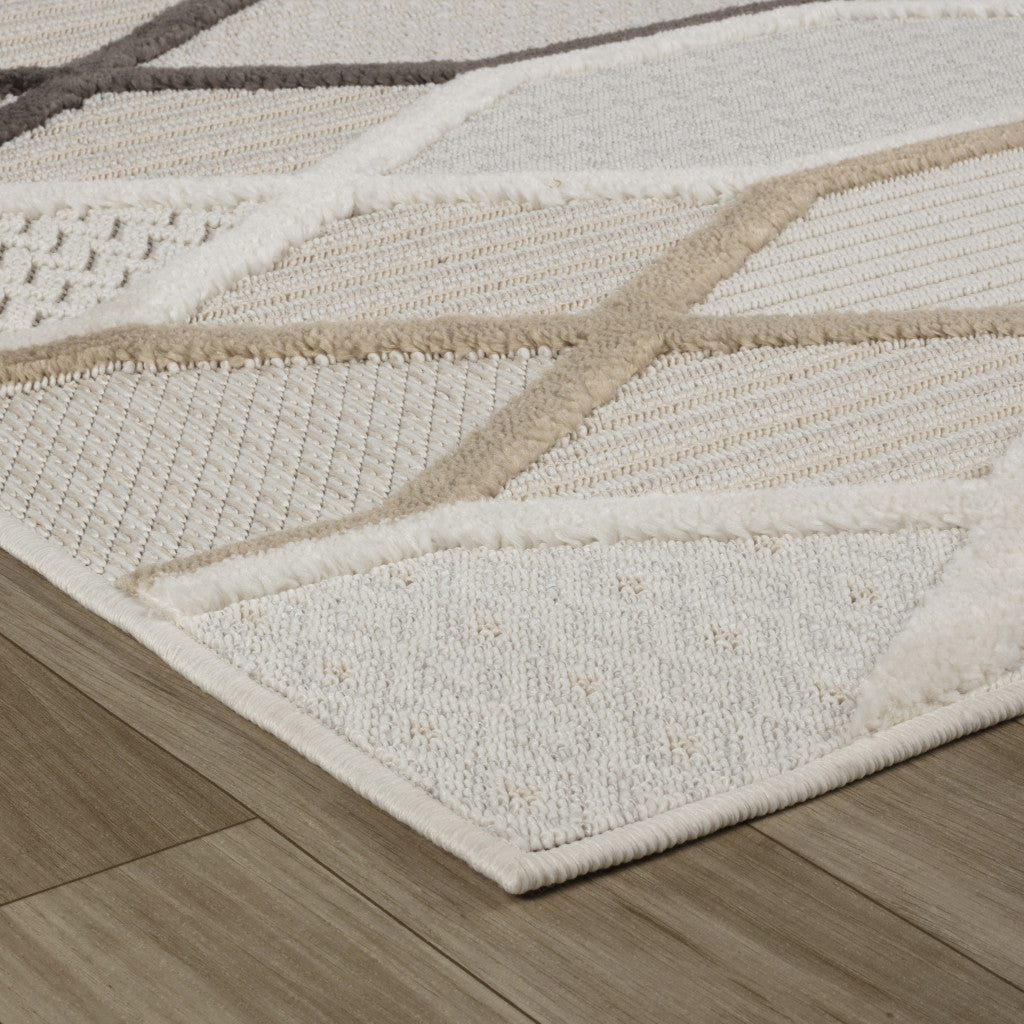5' x 8' Cream and Beige Abstract Distressed Stain-Resistant Polyester Area Rug Ideal for Spaces with Kids and Pets