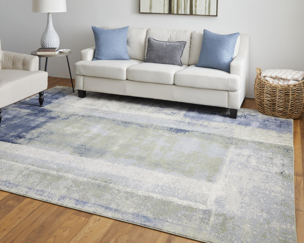 Blue and Ivory Distressed Abstract Area Rug for Stunning Home Decor