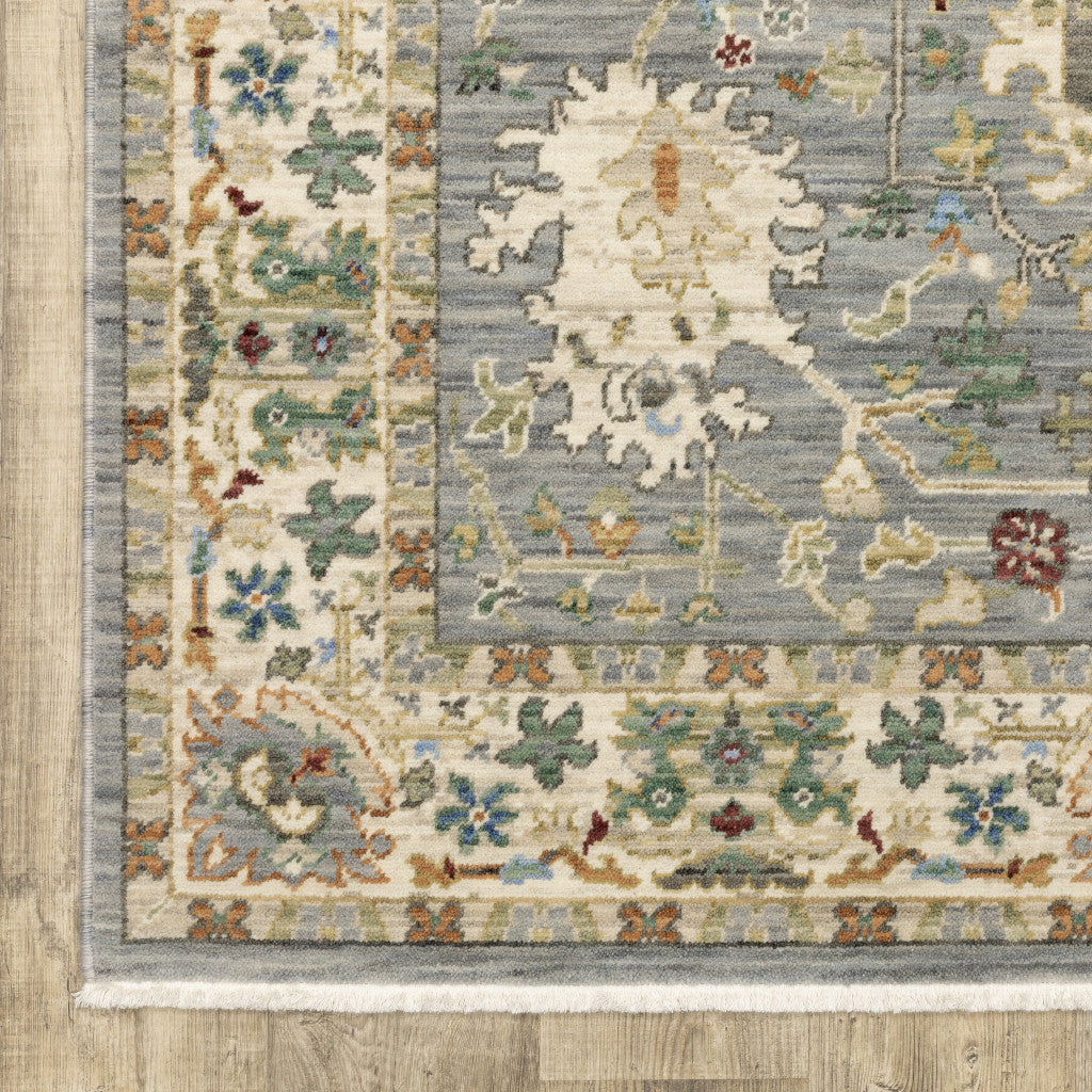 Ivory Stain-Resistant Oriental Fringed Area Rug for Family Homes