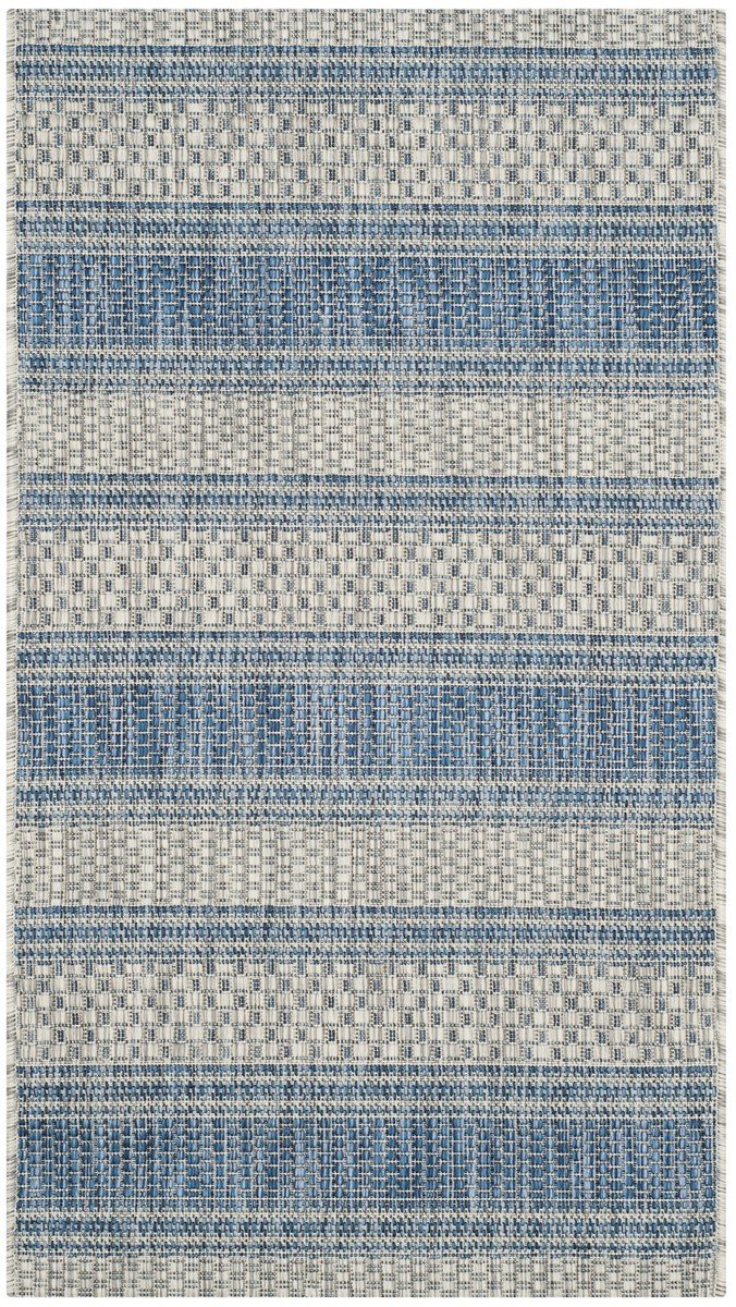 Stylish Durable Power-Loomed Indoor/Outdoor Rug with Cool Navy Stripes