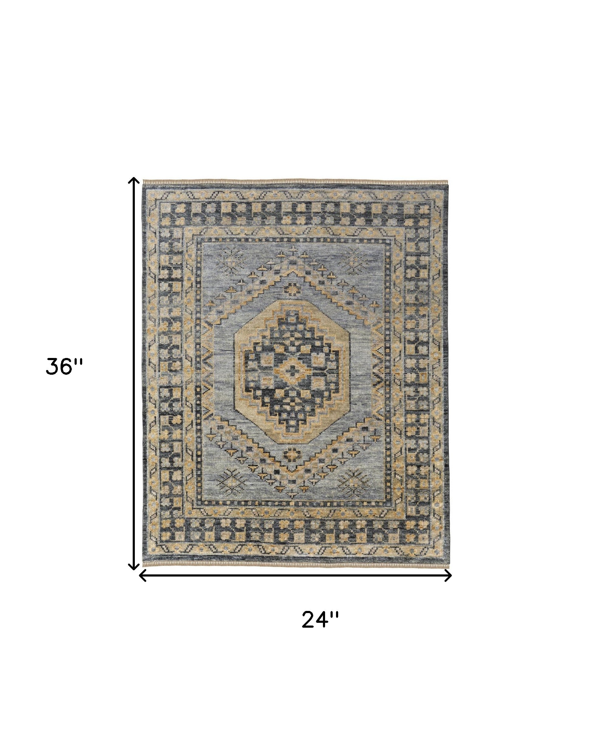 Stylish Hand - Knotted Blue - Gray & Tan Oriental Area Rug, Stain - Resistant & Unique