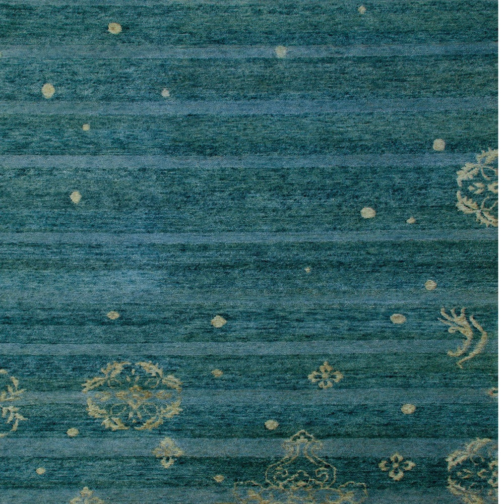 Exquisite Hand-Knotted Wool Blend Area Rug with Distinctive Tan and Green Striped Pattern for Sophisticated Home Decor