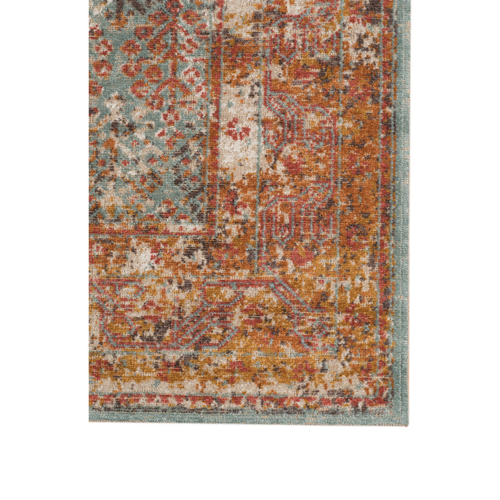 Stylish Teal and Orange Medallion Power Loom Area Rug - Stain Resistant for Pet Homes