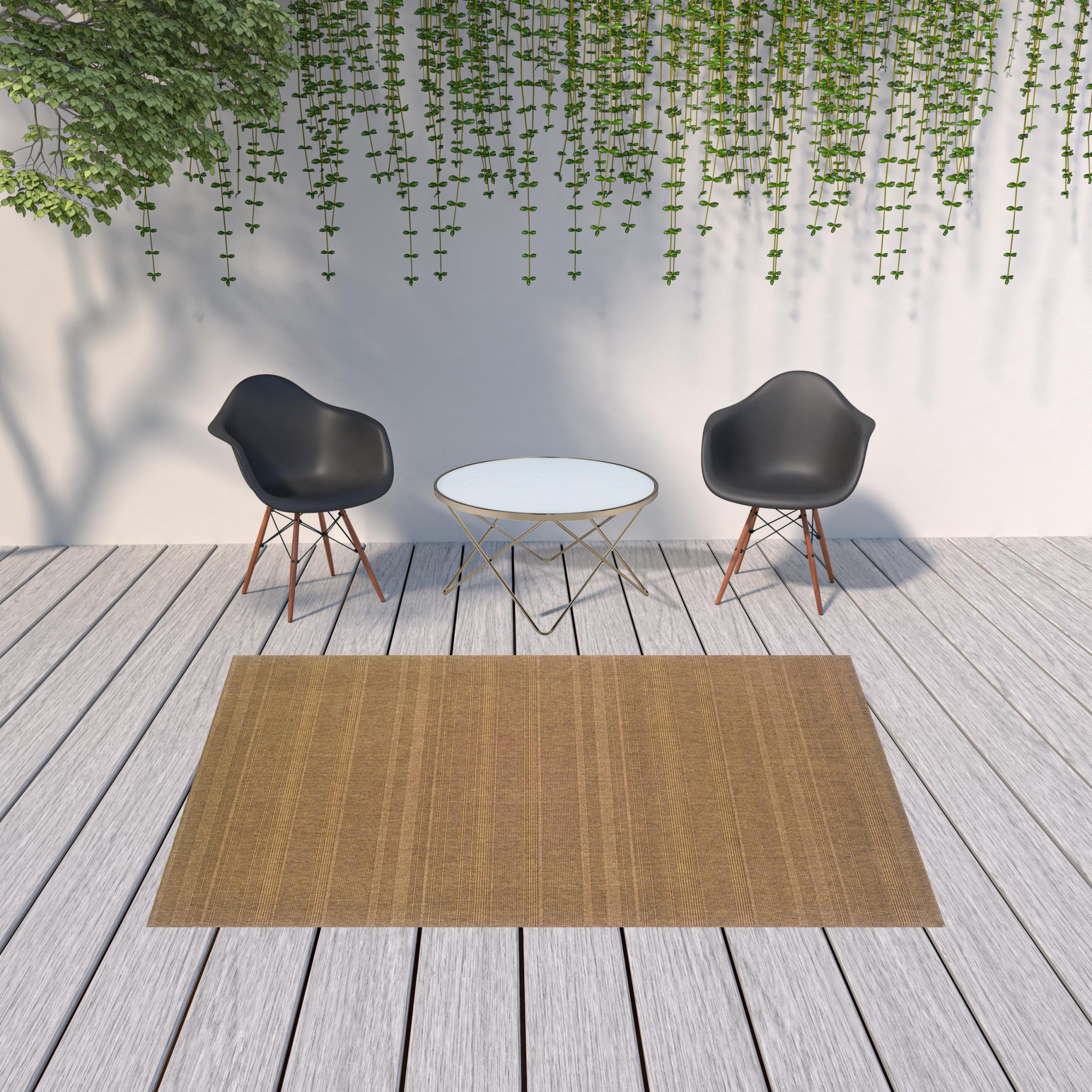 8ft Diameter Versatile Tan Stain-Resistant Round Area Rug for Indoors & Outdoors