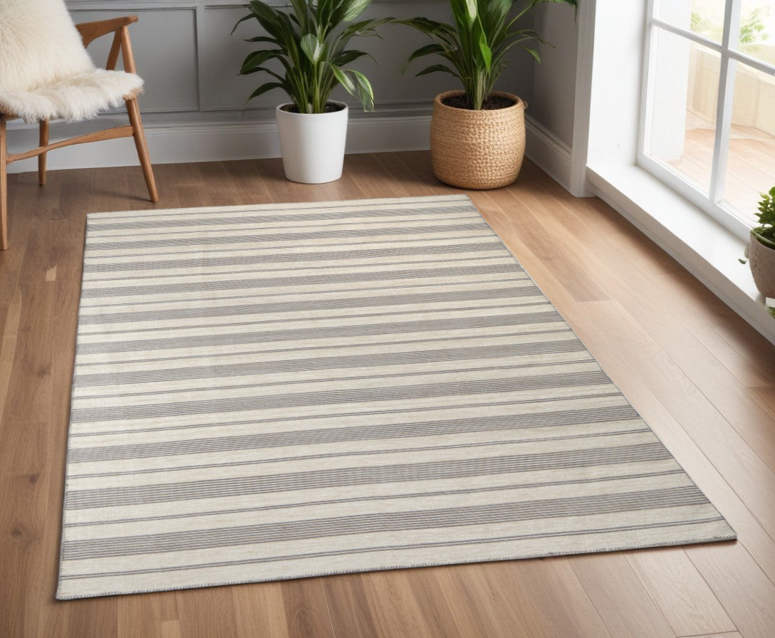 Stylish Modern Hand - Woven Stain - Resistant Area Rug with Striped Design for Comfortable Home Decor