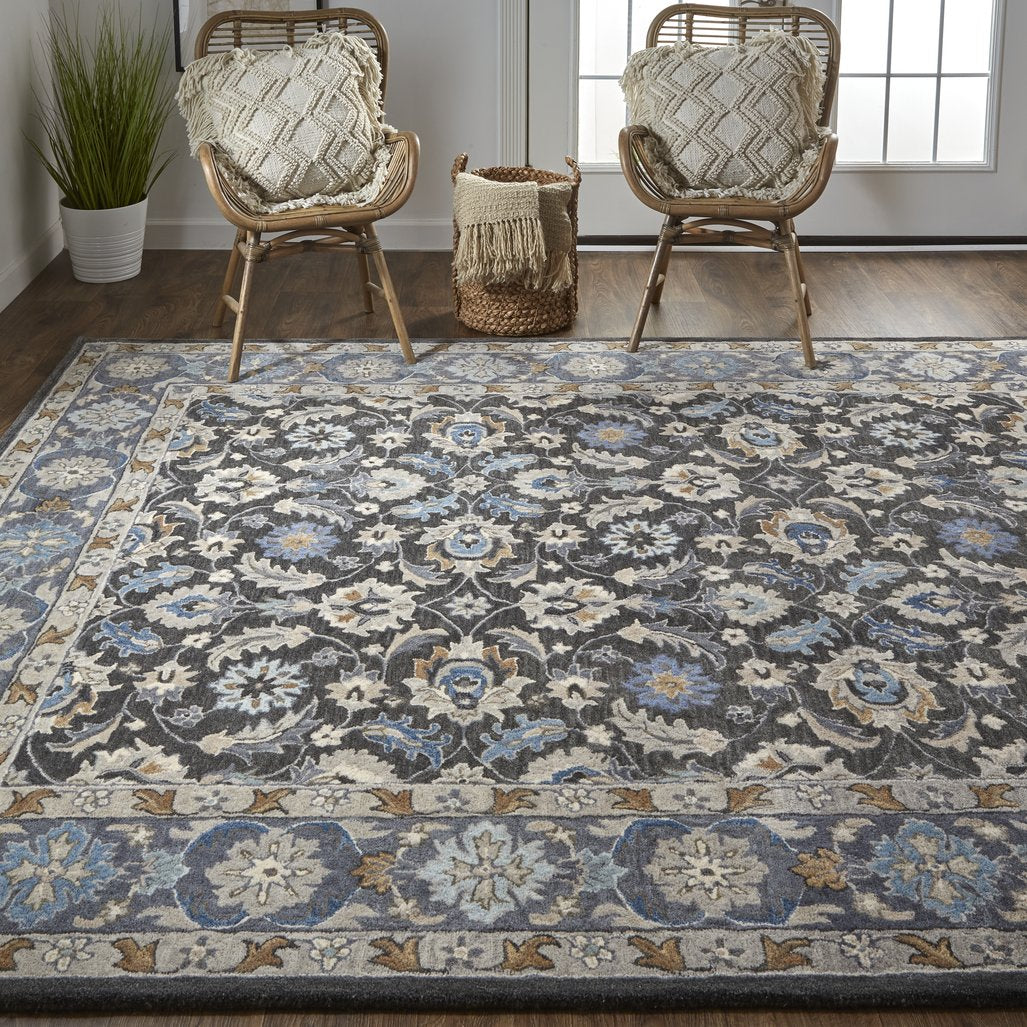 Rylan Hand-Tufted Wool Rug: Elegant Floral with Cool Tones for Transitional Homes