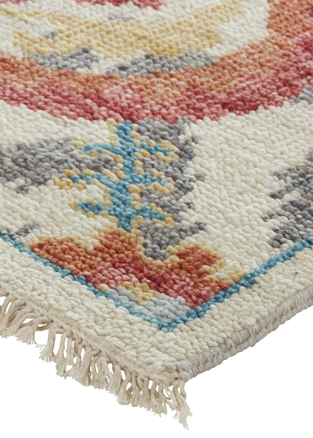 Stain-Resistant Hand-Knotted Wool Area Rug with Orange and Gray Floral Design