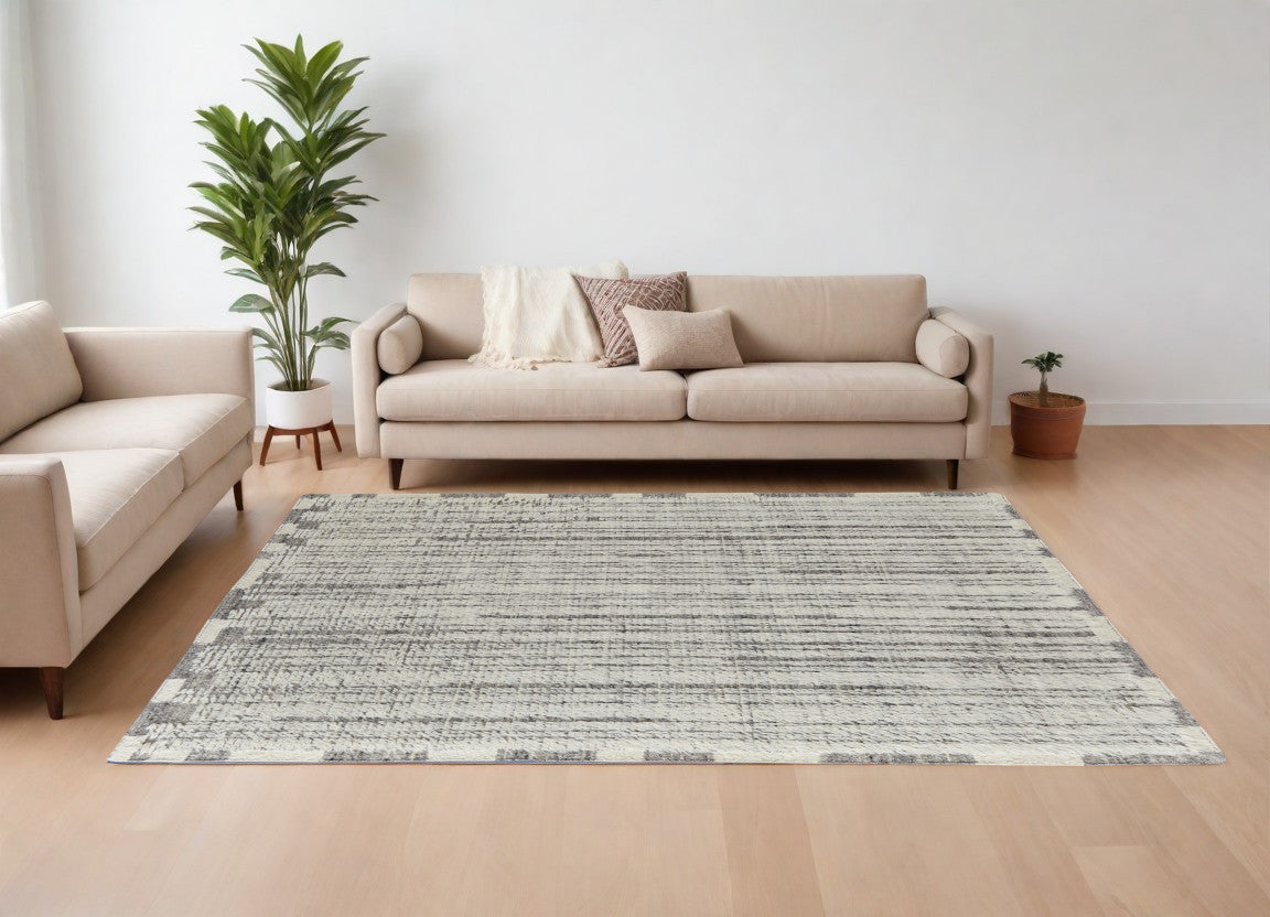 Stylish Stain-Resistant Hand-Woven Gray and Ivory Wool Area Rug for Any Space