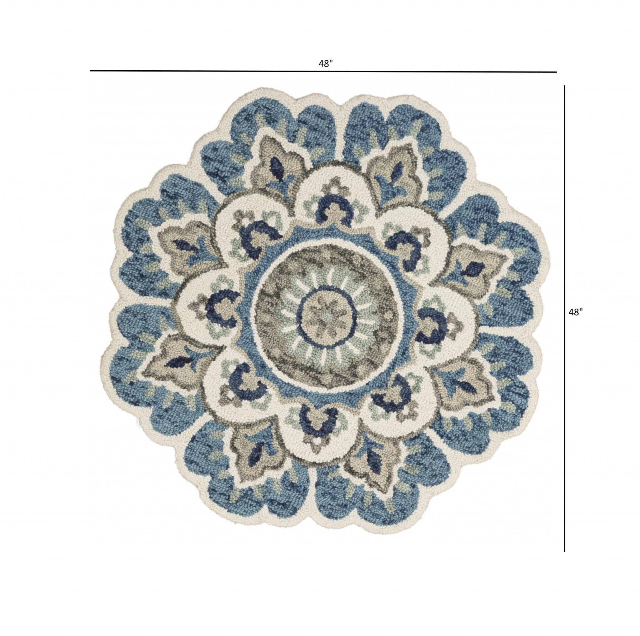 Stylish Hand-Tufted Blue and Cream Wool Floral Medallion Area Rug for Home Decor