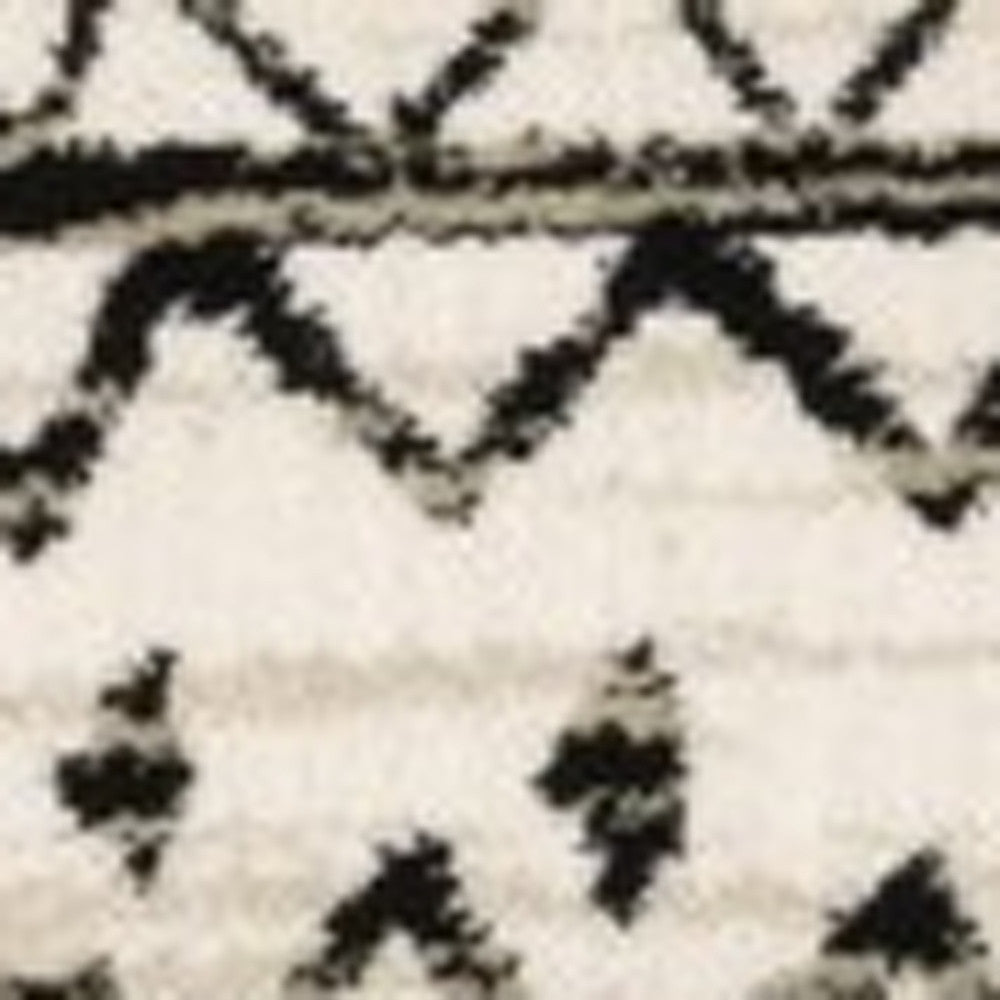 Ivory and Black Indoor Runner Rug with Eclectic Patterns for Modern Bohemian Decor