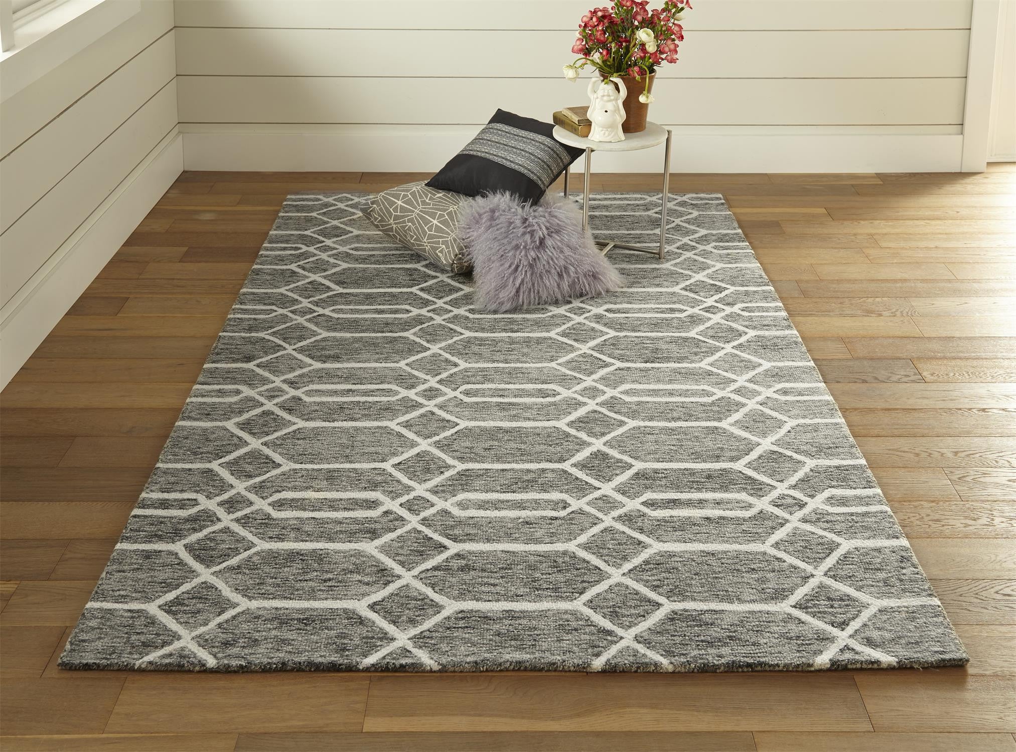 Handmade Stain-Resistant Geometric Wool Area Rug with Stylish Design for Creating Cozy Living Spaces