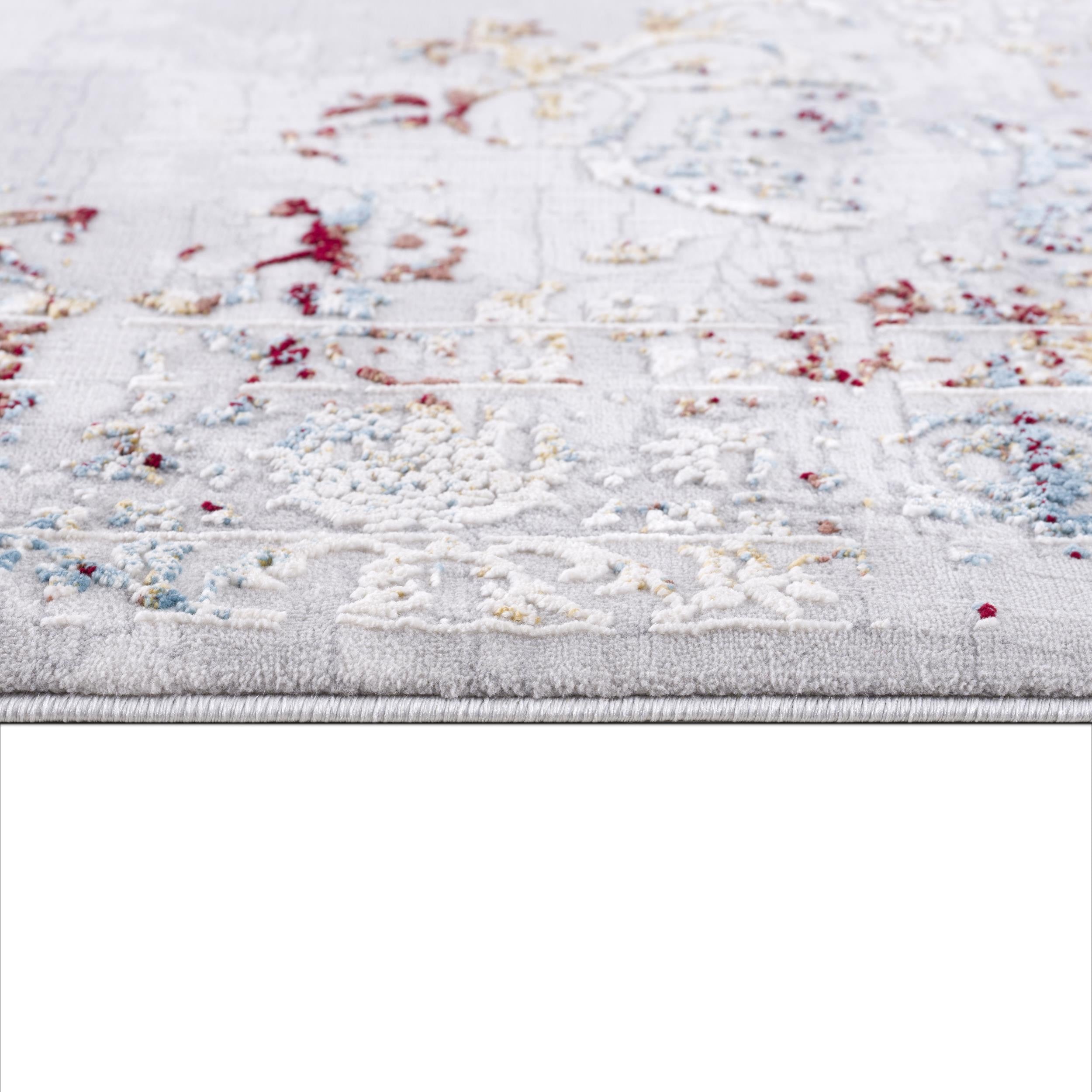 Distressed Gray and Beige Ornate Area Rug - Vintage Elegance for Your Space