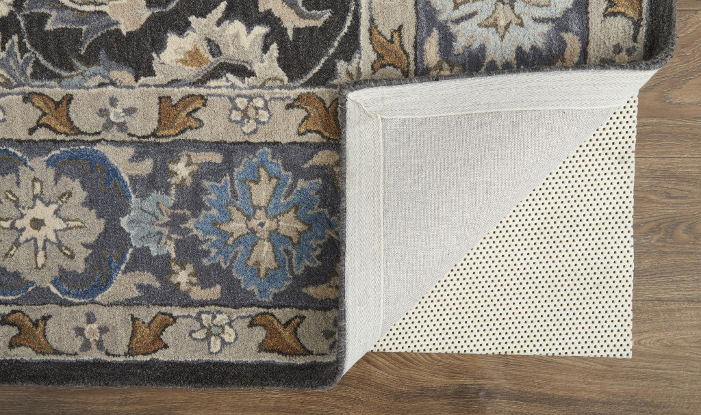 Exquisite Handmade Wool Floral Area Rug - Stain-Resistant with Inviting Taupe Blue and Ivory Design for Home Decor