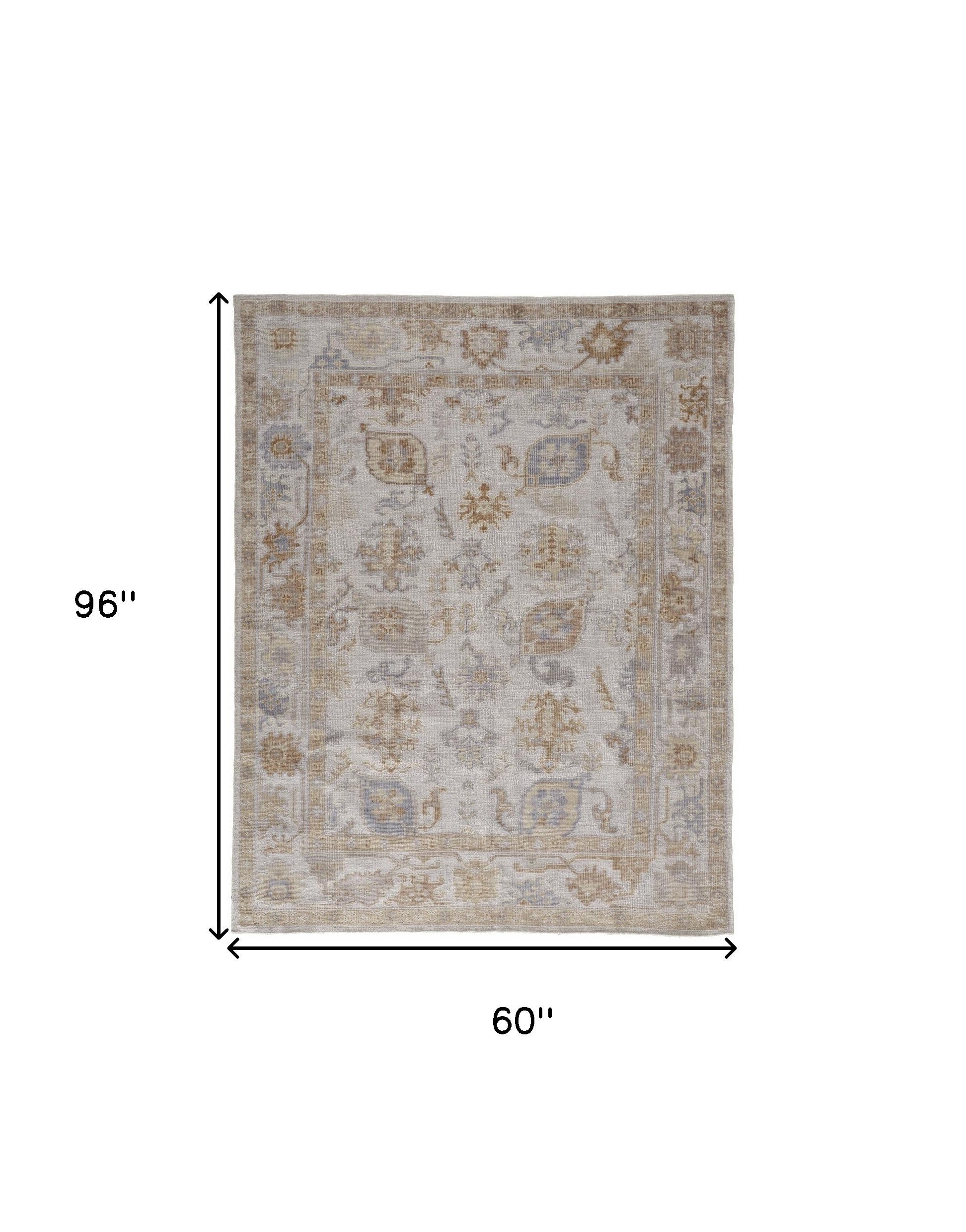 Stain-Resistant Ivory Floral Hand-Knotted Area Rug for Elegant Interiors