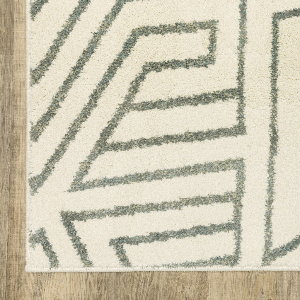 Stylish Gray and Ivory Geometric Power Loom Stain-Resistant Runner Rug for Home
