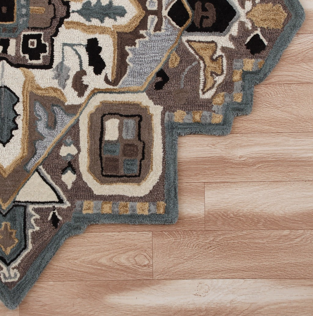 Luxurious Hand-Tufted Gray and Beige Medallion Wool Area Rug for Elegant Homes
