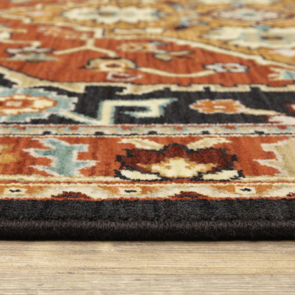 Stylish and Stain-Resistant Black and Orange Oriental Design Power Loom Area Rug - Ideal for Every Room in Your Home
