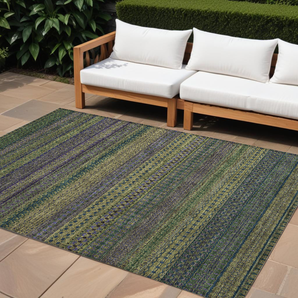 Artichoke Green Striped Indoor-Outdoor Runner Rug: Stain-Resistant, Washable & Stylish