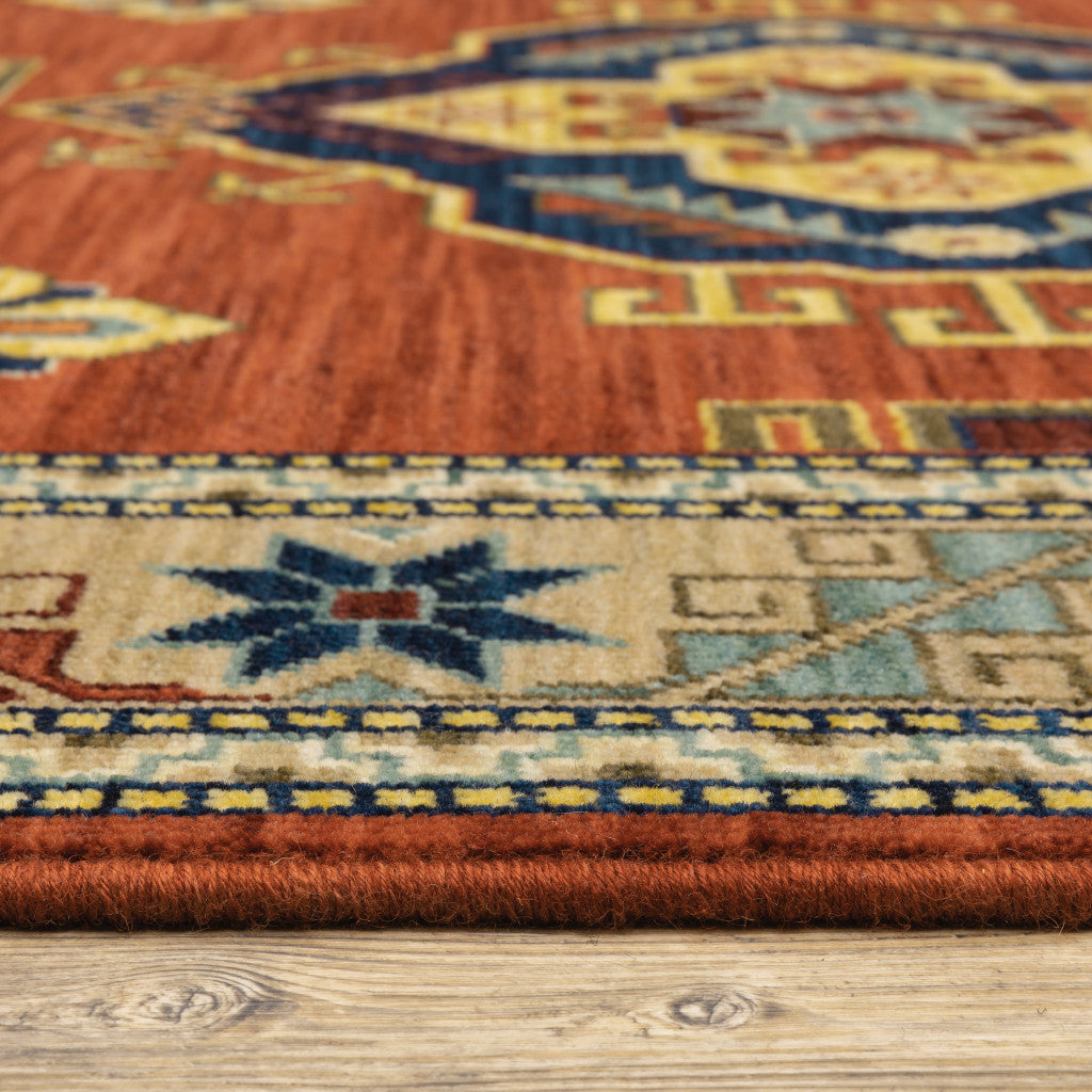 Stain-Resistant Red, Gold & Blue Oriental Area Rug - Stylish for Any Space
