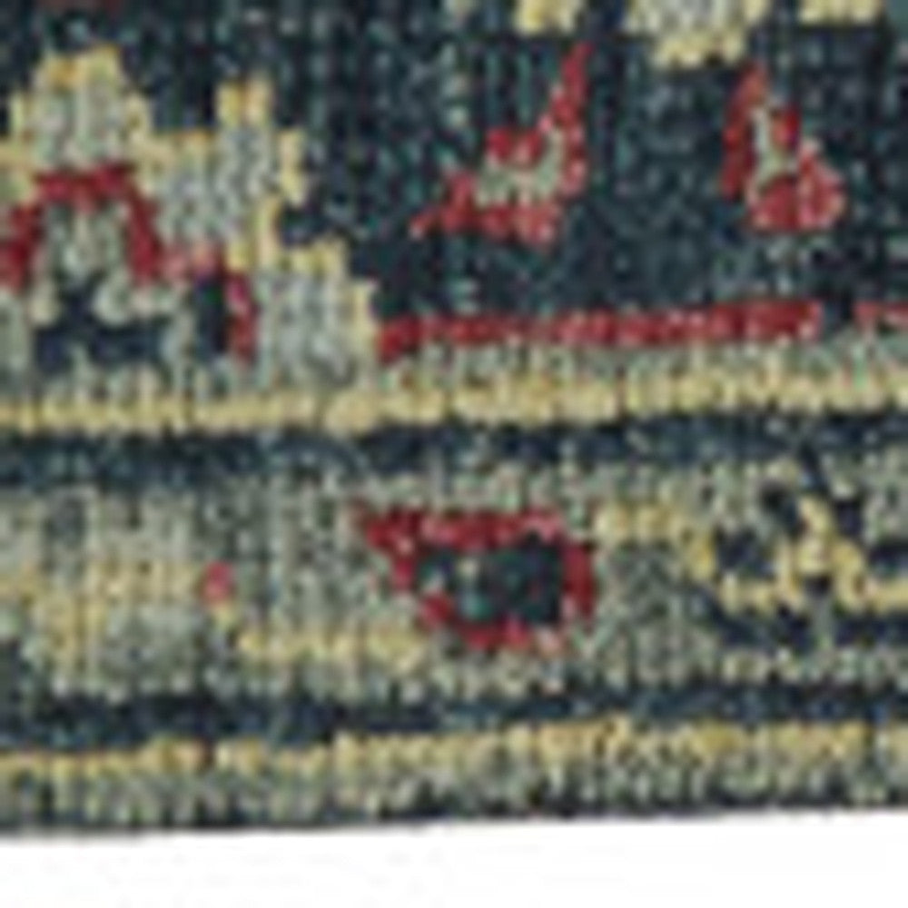 Stain-Resistant Hand-Knotted Wool Floral Area Rug in Blue, Green, and Red with Tassels