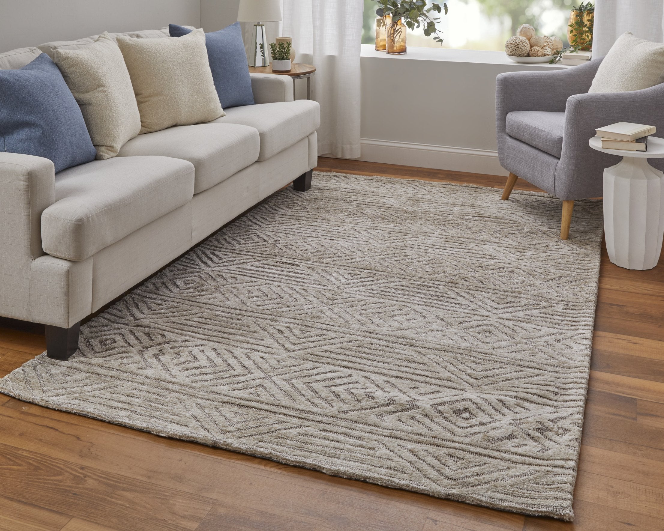 Colton Stain-Resistant Soft Micro-Polyester Geometric Low Pile Area Rug for Modern Homes
