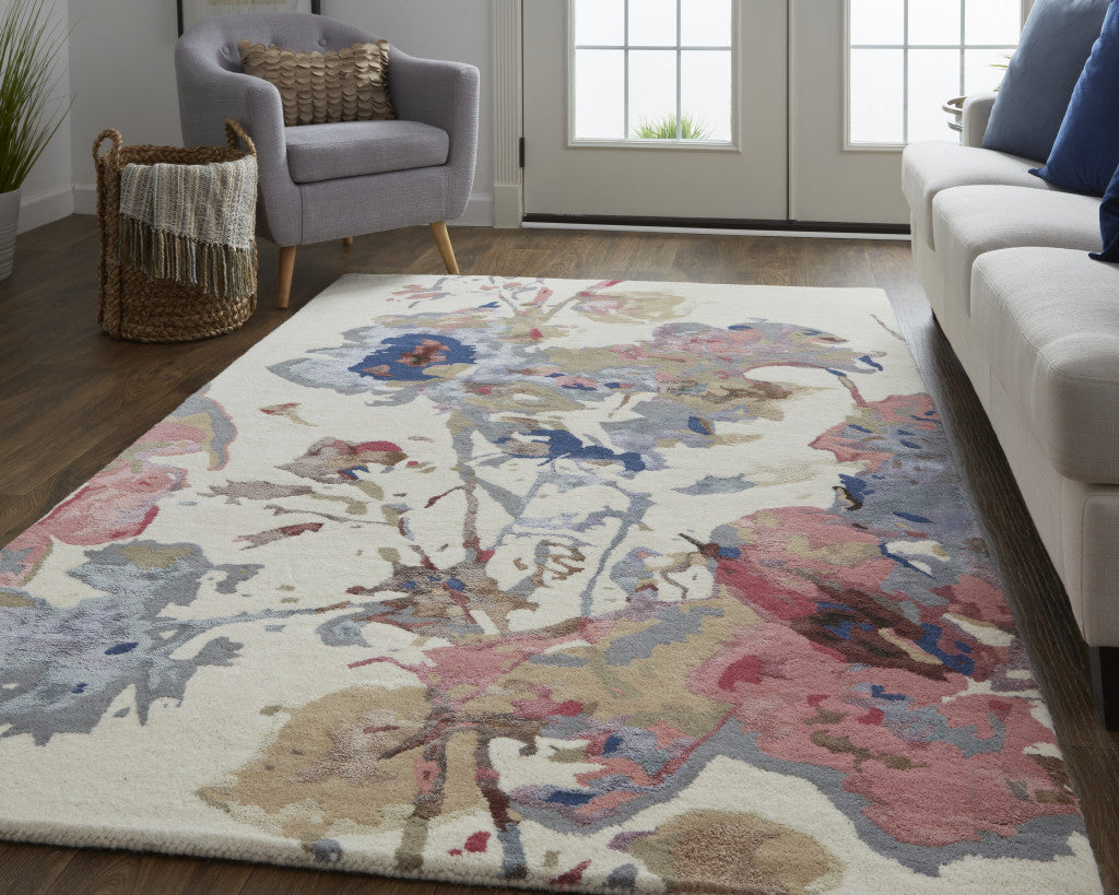 Exquisite Hand-Tufted Wool Area Rug in Elegant Ivory and Blue for Cozy Homes
