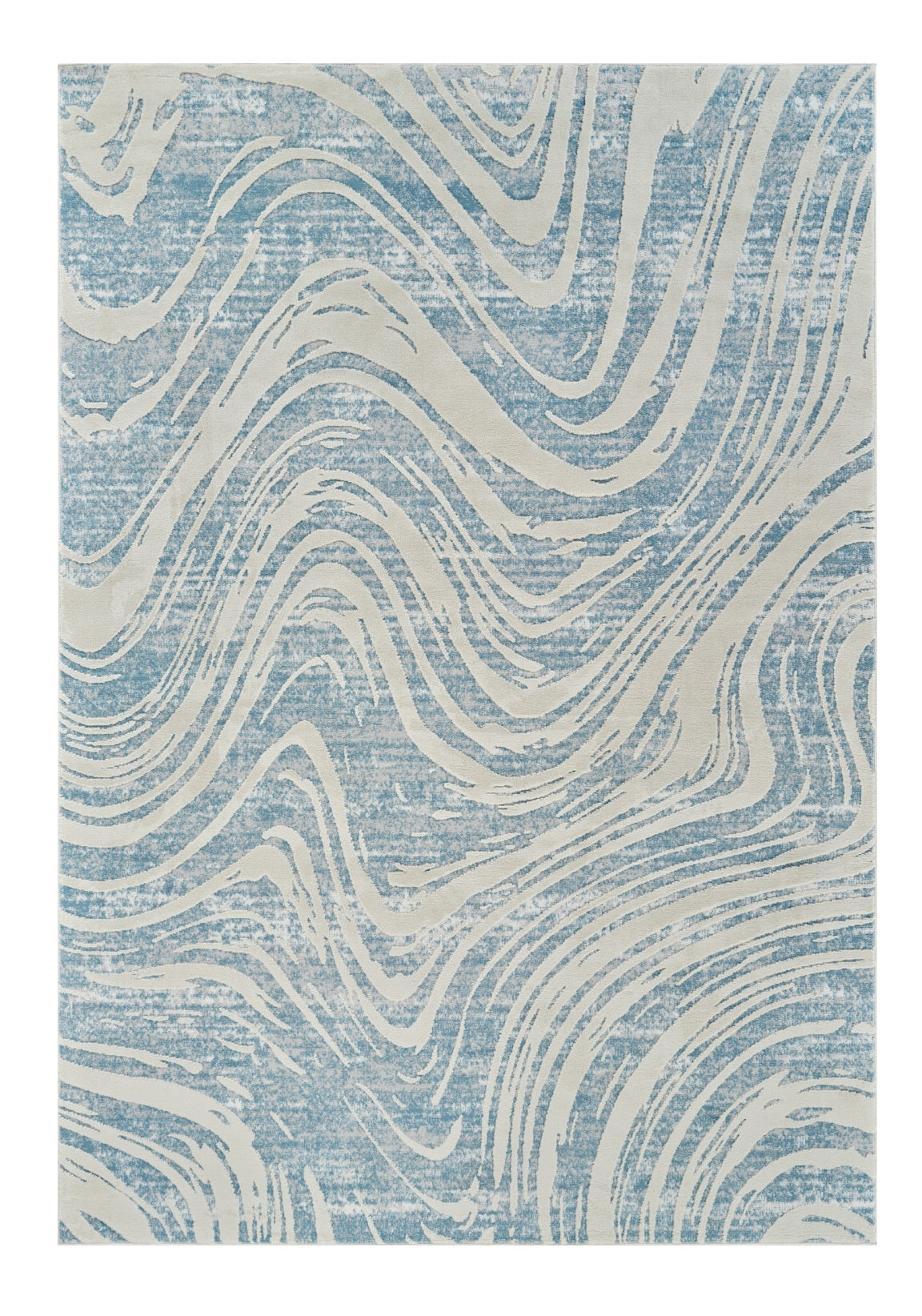 Exquisite 8-Foot by 11-Foot Blue and Beige Abstract Distressed Area Rug - A Stain-Resistant and Stylish Home Decor Addition