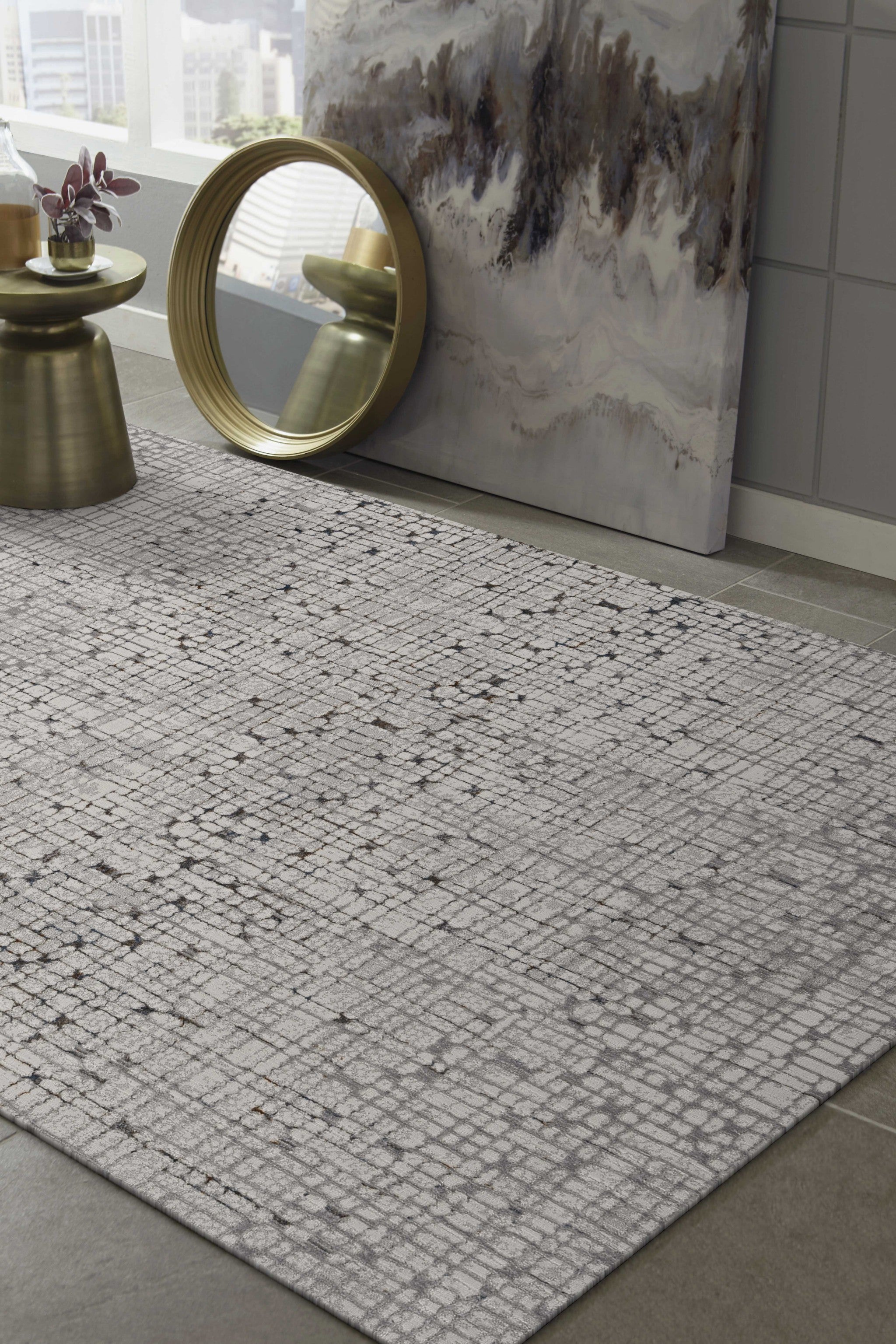 Fashionable Transitional Area Rug Featuring Metallic Accents - Modern Machine - Woven Floor Covering