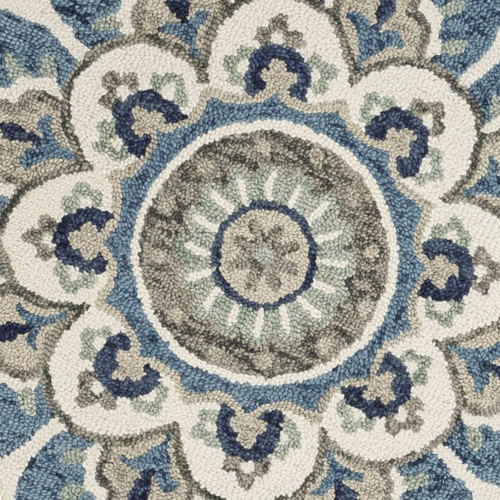Stylish Hand-Tufted Blue and Cream Wool Floral Medallion Area Rug for Home Decor
