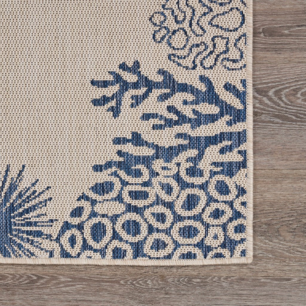Stylish and Trendy Nautical Anchor Outdoor and Indoor Area Rug in Blue and Natural Colors