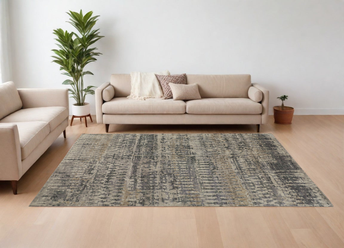 Artisan Hand-Knotted Wool Area Rug: Unique Abstract Design, Stain-Resistant for Comfort