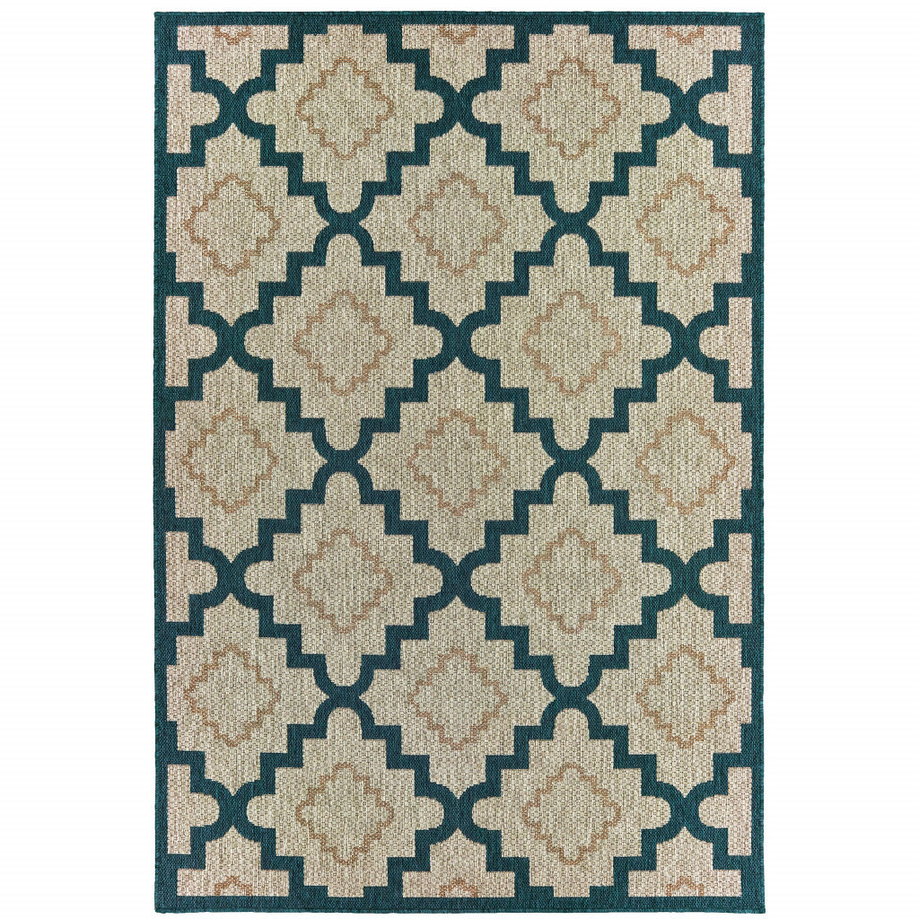 Stain-Resistant Blue and Gray Geometric Rug for Indoor & Outdoor Use